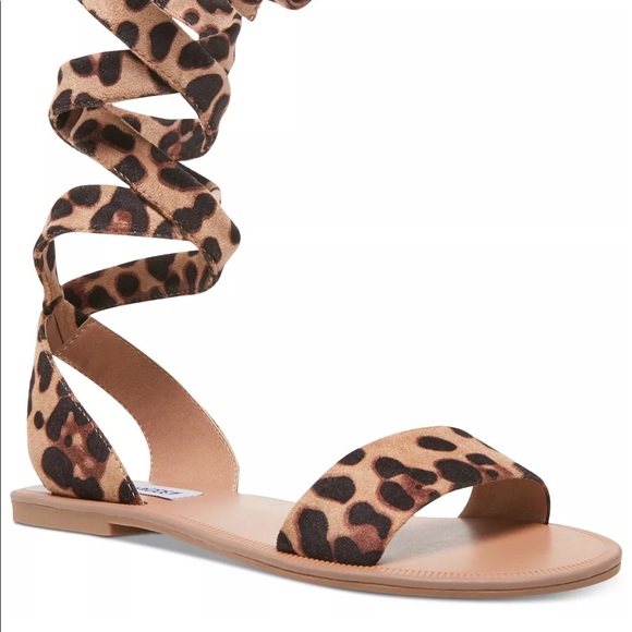 Leopard Tie Up Sandals - Picture 1 of 3